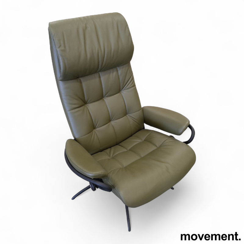 Stk. 1 Stressless London med høy rygg Mørkt grønt skinn, sort understell, Pent brukt Ekornes 6.