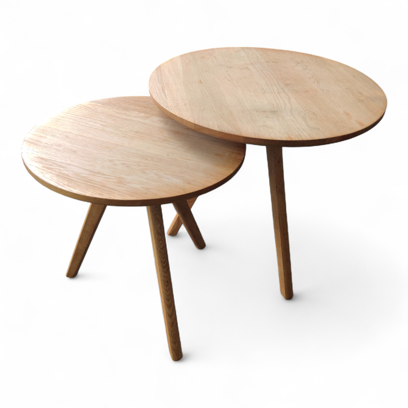 Settbord, 2 småbord Eik, Pent brukt