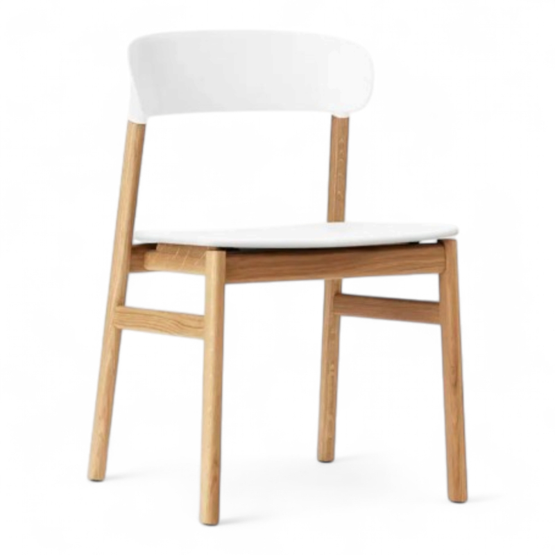 Herit Chair Hvit plast, ben i eik,